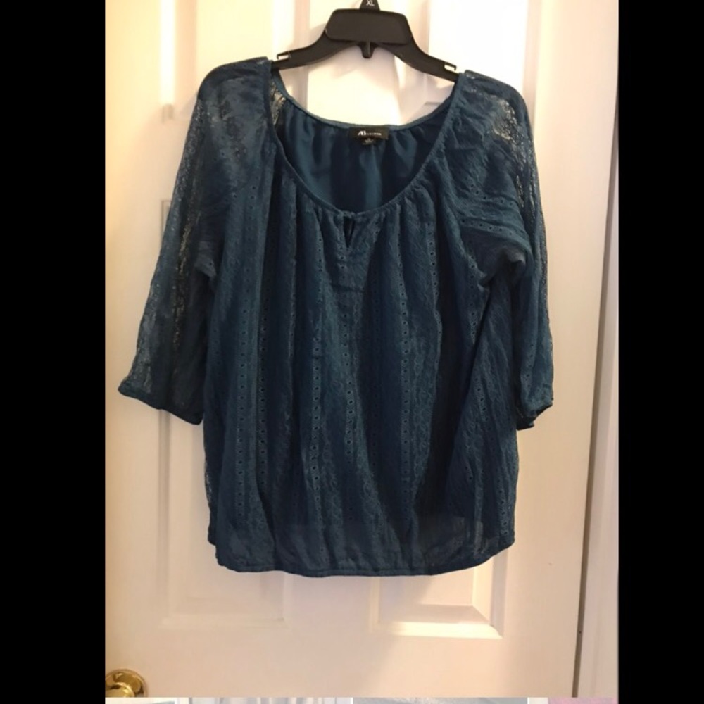 AB Studio teal lace 3/4 sleeve blouse xl